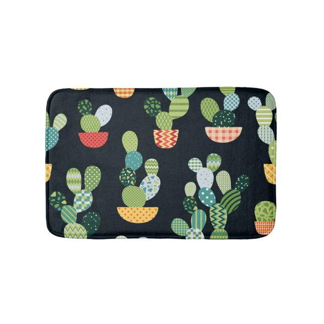 Patchwork-Kaktus-Pflanze Nahtloses Muster Badematte (Vorderseite)