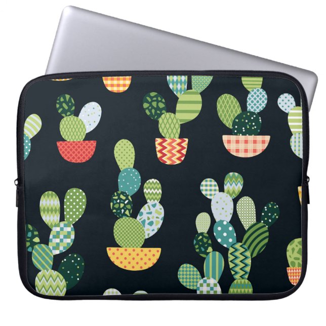 Patchwork-Kaktus-Pflanze Nahtloses Muster Laptopschutzhülle (Vorderseite)