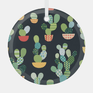 Patchwork-Kaktus-Pflanze Nahtloses Muster Ornament Aus Glas