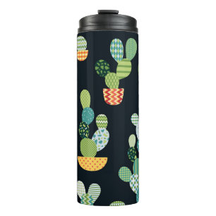 Patchwork-Kaktus-Pflanze Nahtloses Muster Thermosbecher