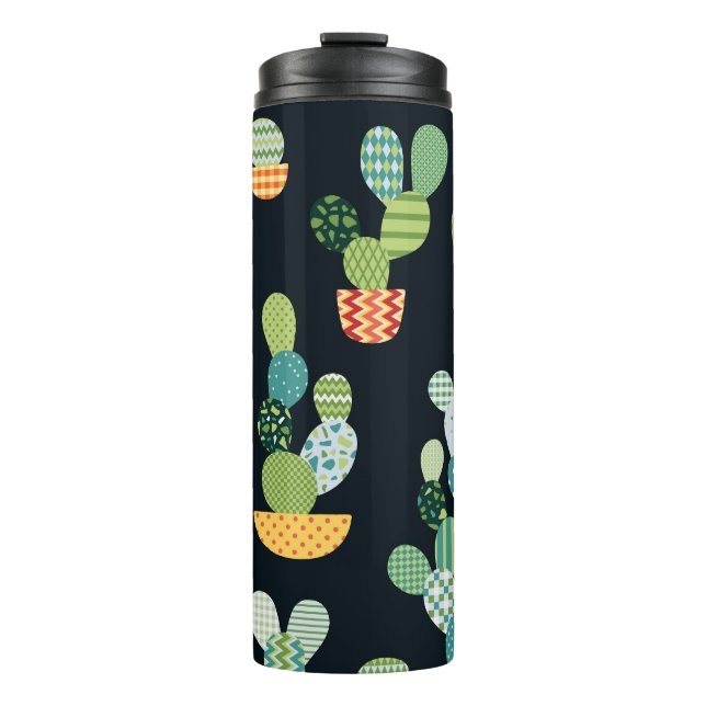Patchwork-Kaktus-Pflanze Nahtloses Muster Thermosbecher (Vorderseite)