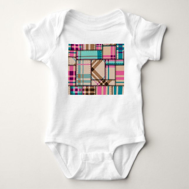 Patchwork Karierter, Vintager Nahtloser Hintergrun Baby Strampler (Vorderseite)