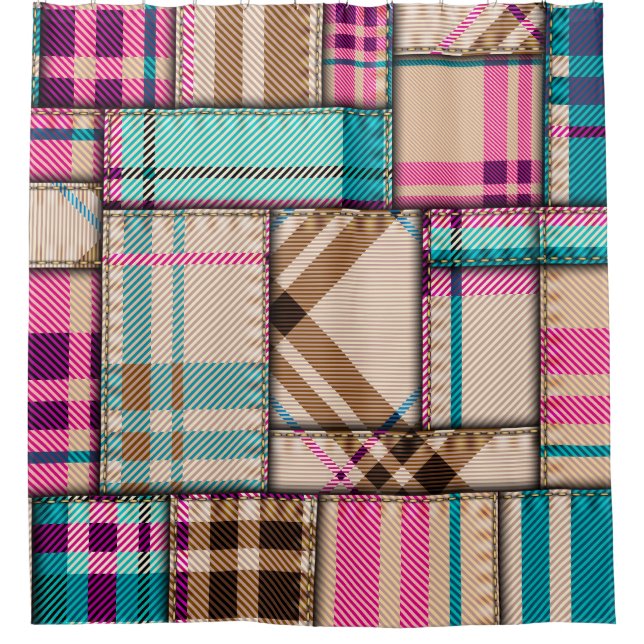 Patchwork Karierter, Vintager Nahtloser Hintergrun Duschvorhang (Vorderseite)