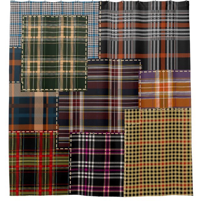 Patchwork-Karos, Tartan-Oberflächendesign. Duschvorhang (Vorderseite)