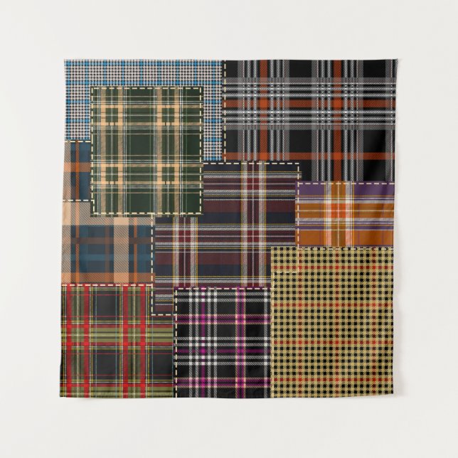 Patchwork-Karos, Tartan-Oberflächendesign. Wandteppich (Vorderseite)