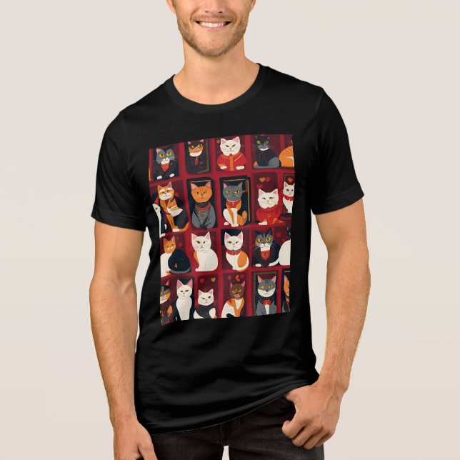 Patchwork-Katzen KI-Kunst T-Shirt Tri-Blend Shirt (Vorderseite)