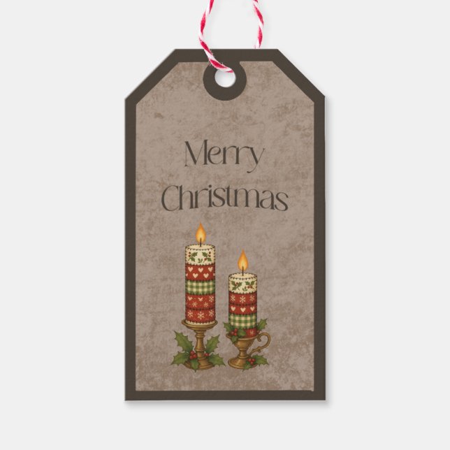 Patchwork-Kerzen in Weihnachtsfarben Geschenkanhän Geschenkanhänger (Vorderseite)