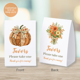 Patchwork-Kürbis-Blumen-Baby-Shower-Zelt-Schild Tischaufsteller