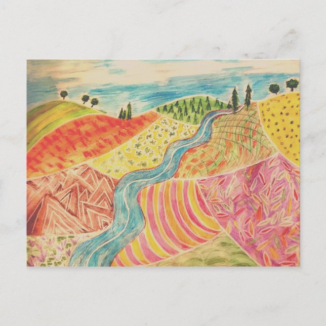 Patchwork Landscape Postcard Postkarte (Vorderseite)