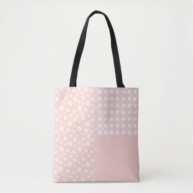 Patchwork Leicht rosa Niedliches Federmuster Tote  Tasche (Vorderseite)