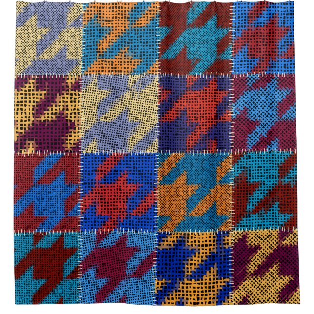 Patchwork-Leinwand: Nachahmung Vintager Muster. Duschvorhang (Vorderseite)