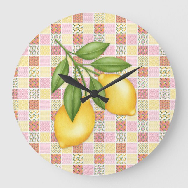 Patchwork Lemon Große Wanduhr (Vorderseite)