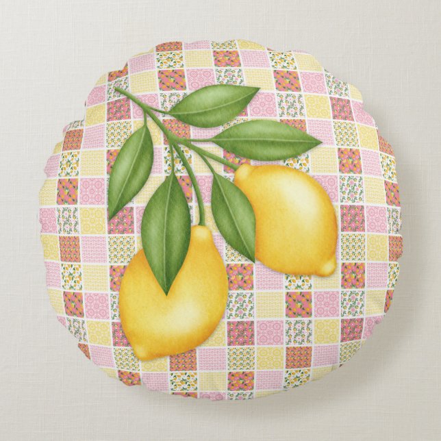 Patchwork Lemon Rundes Kissen (Vorderseite)