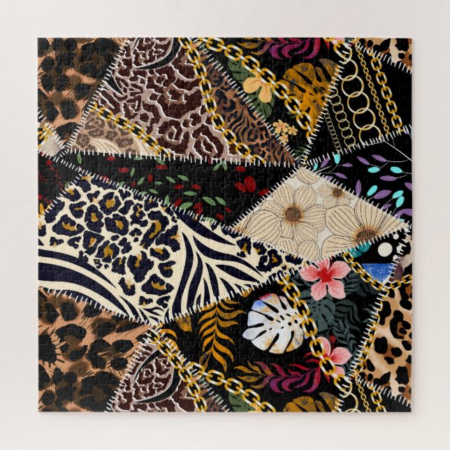 Patchwork Leopard: Ethnic Lining Design. (Vertikal)