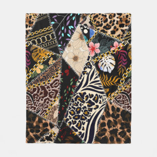 Patchwork Leopard: Ethnic Lining Design. Fleecedecke