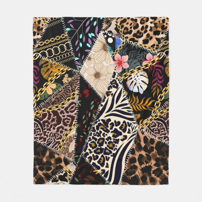 Patchwork Leopard: Ethnic Lining Design. Fleecedecke (Vorderseite)