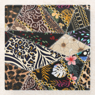 Patchwork Leopard: Ethnic Lining Design. Glasuntersetzer