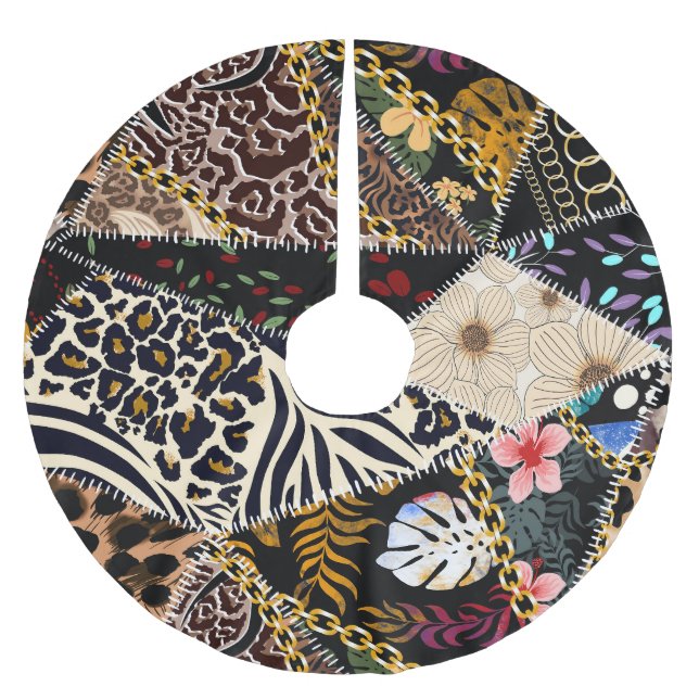 Patchwork Leopard: Ethnic Lining Design. Polyester Weihnachtsbaumdecke (Vorderseite)