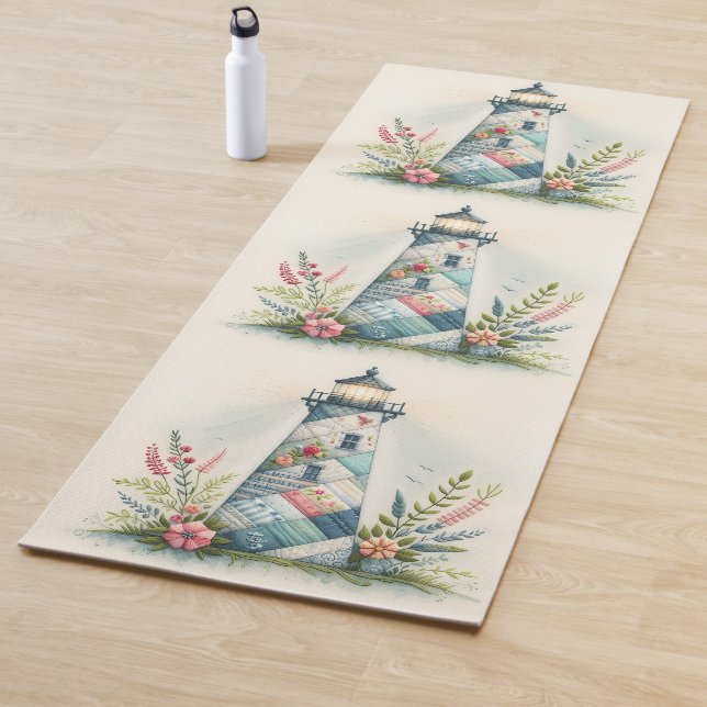 Patchwork-Leuchtturm-Küstenblumen-Szene Yogamatte (Beispiel)