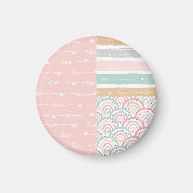 Patchwork-Liebe Hearts Rainbow Pastel Magnet (Vorne)