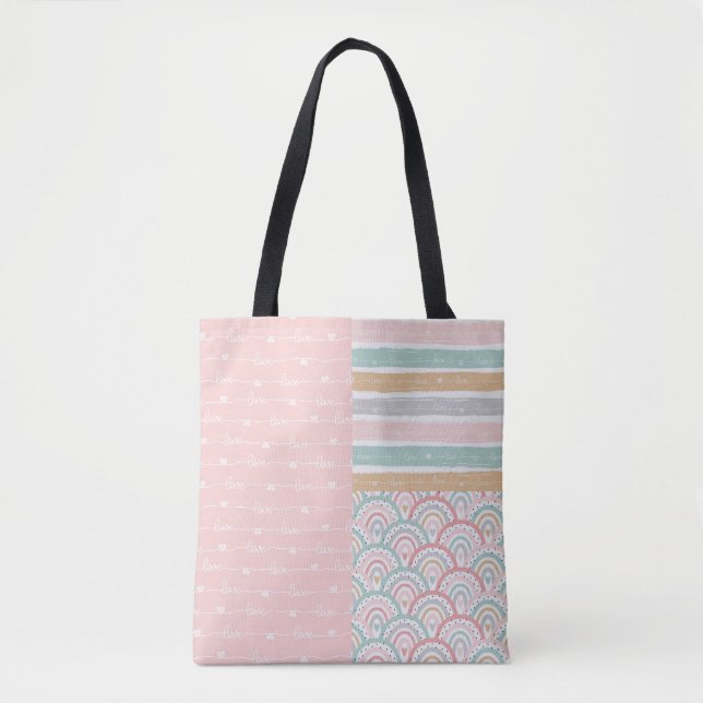 Patchwork Liebe Hearts Rainbow Pastel Tote Bag Tasche (Vorderseite)
