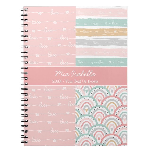 Patchwork Liebe Hearts Rainbow - Pastell-Notebook Notizblock (Vorderseite)