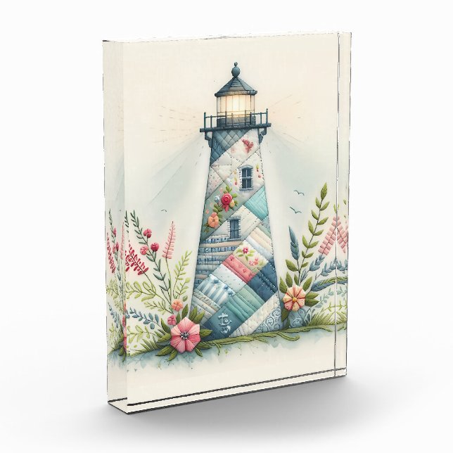 Patchwork Lighthouse Coastal Floral Scene Fotoblock (Links)