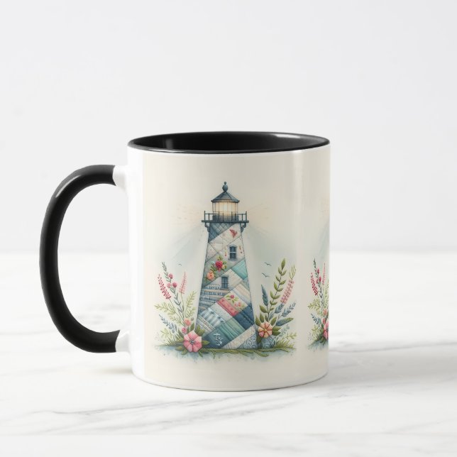 Patchwork Lighthouse Coastal Floral Scene Tasse (Links)