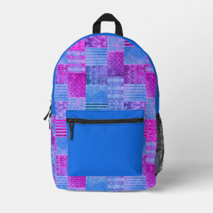Patchwork Lila und Blue Backpack Bedruckter Rucksack