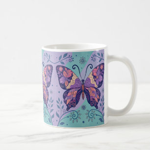 Patchwork Lila und Wasserschmetterling Kaffeetasse