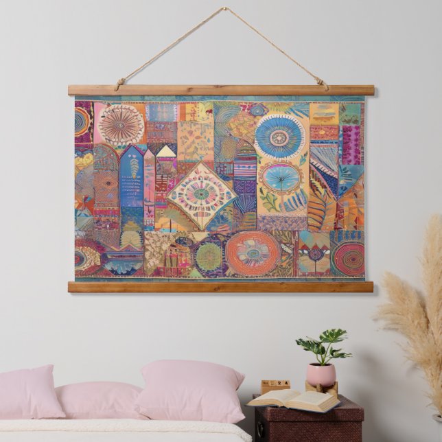 Patchwork Mandala Wall Hanging Wandteppich Mit Holzrahmen (Schlafzimmer)