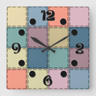 Patchwork mehrfarbig rustikal Retro Sechziger Quadratische Wanduhr