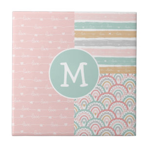 Patchwork & Monogram Hearts Rainbows Keramik Tile Fliese