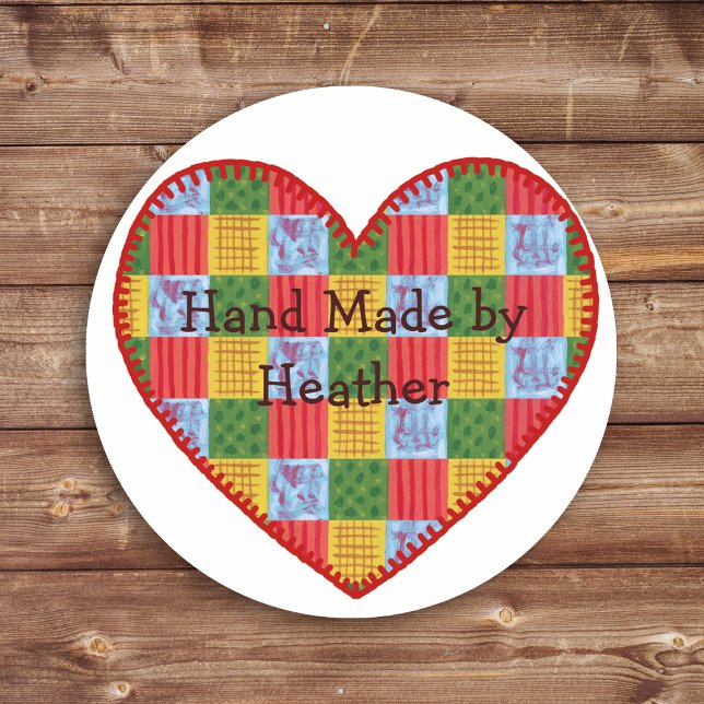 Patchwork Motif main fait Étiquette (Large patchwork pattern hand made label for hand made lovers.  Cute and country style design.)