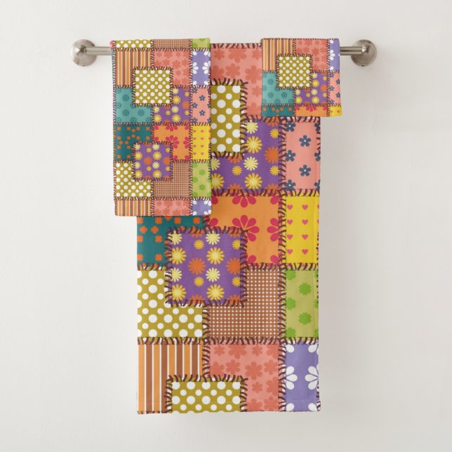 Patchwork Muster Blume Polka Dot Strip Badhandtuch Set (Insitu)