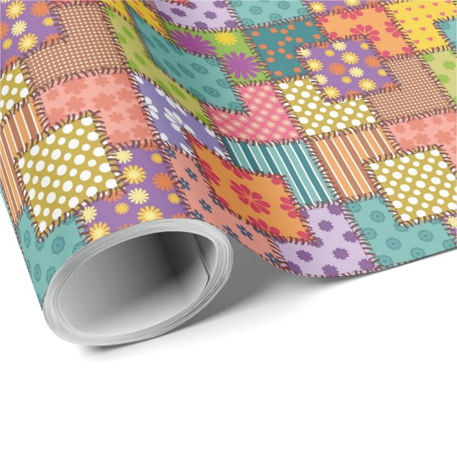 Patchwork Muster Blume Polka Dot Strip Geschenkpapier (Rolleneckpunkt)