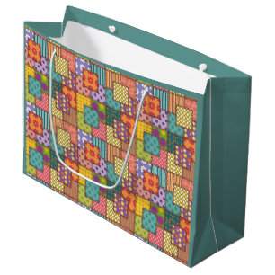 Patchwork-Muster Blumen Polka-Punkt-Streifen Große Geschenktüte