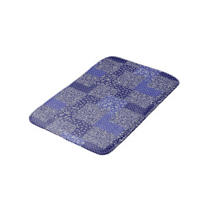 Patchwork Muster Chintz Shades of Blue Polka Dot Badematte