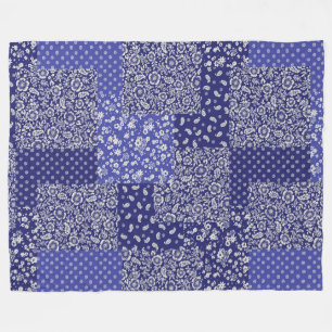 Patchwork Muster Chintz Shades of Blue Polka Dot Fleecedecke