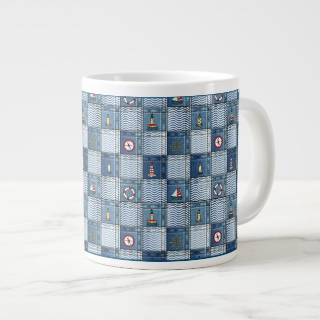 Patchwork Muster mit Meeresthema Lifebuoy Ancho Jumbo-Tasse (Vorderseite Rechts)