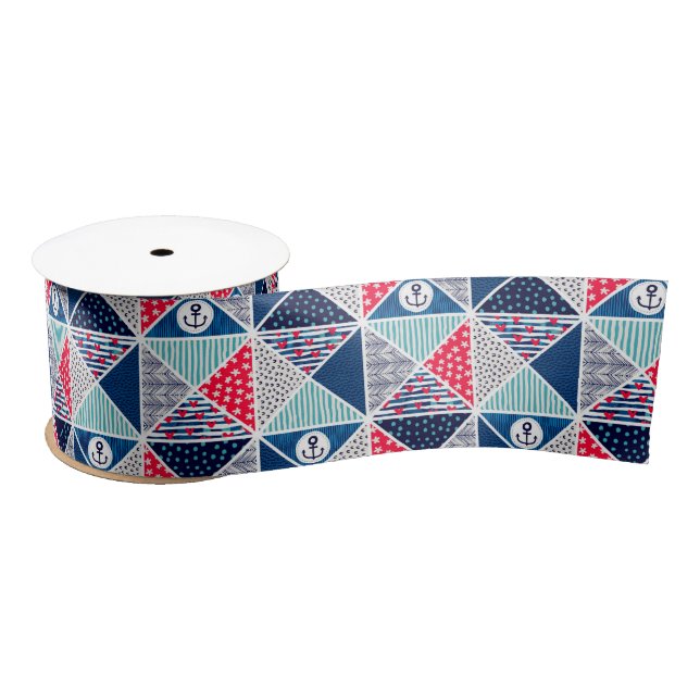 Patchwork-Muster mit Polka-Dot für ein nautisches  Satinband (Spule)