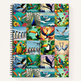 Patchwork-Muster mit Vögeln  Notizbuch