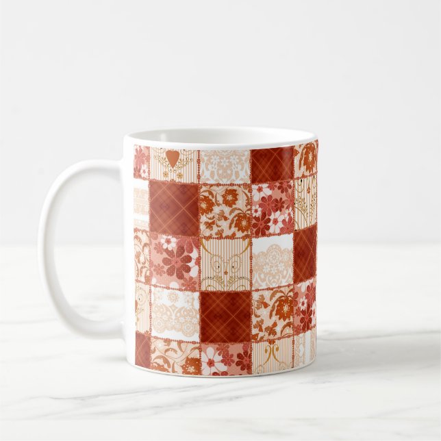 Patchwork nahtlos blumenbraun Spitzen-Muster Rücke Kaffeetasse (Links)