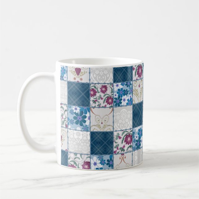 Patchwork nahtlos blumengeschmückter Rahmen Kaffeetasse (Links)