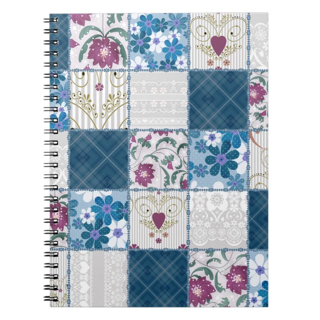 Patchwork nahtlos blumengeschmückter Rahmen Notizblock (Vorderseite)