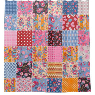 Patchwork nahtlos, niedliches Stoffmuster. Duschvorhang