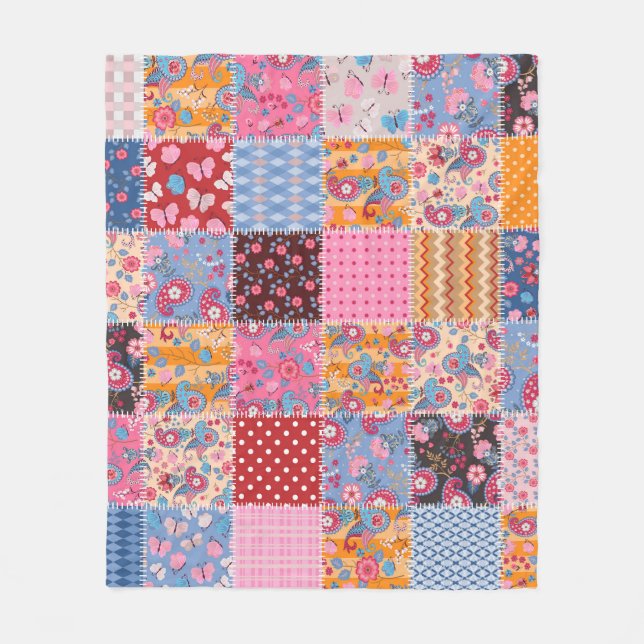 Patchwork nahtlos, niedliches Stoffmuster. Fleecedecke (Vorderseite)