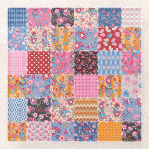 Patchwork nahtlos, niedliches Stoffmuster. Glasuntersetzer