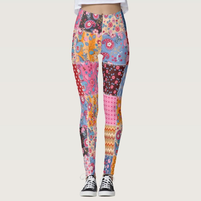 Patchwork nahtlos, niedliches Stoffmuster. Leggings (Vorderseite)