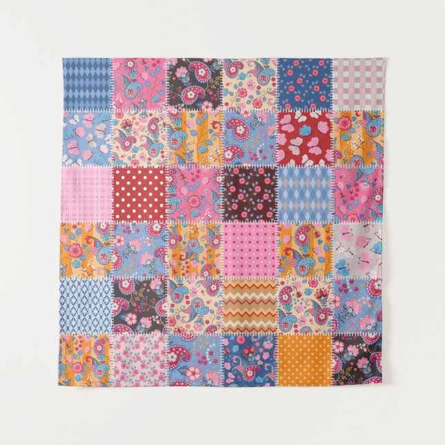 Patchwork nahtlos, niedliches Stoffmuster. Wandteppich (Vorderseite)